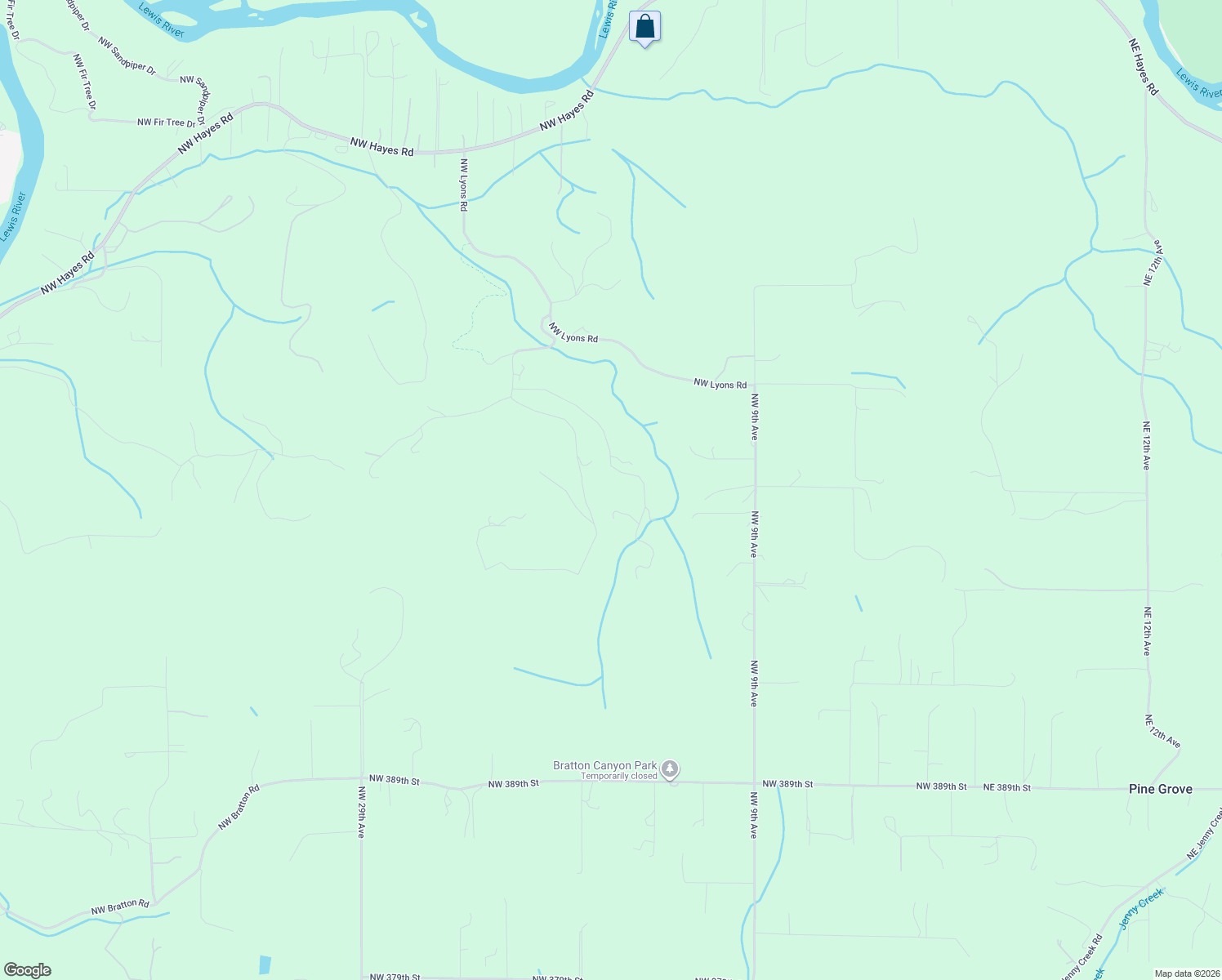 map of restaurants, bars, coffee shops, grocery stores, and more near 40405 Northwest Maple Ridge Road in Woodland