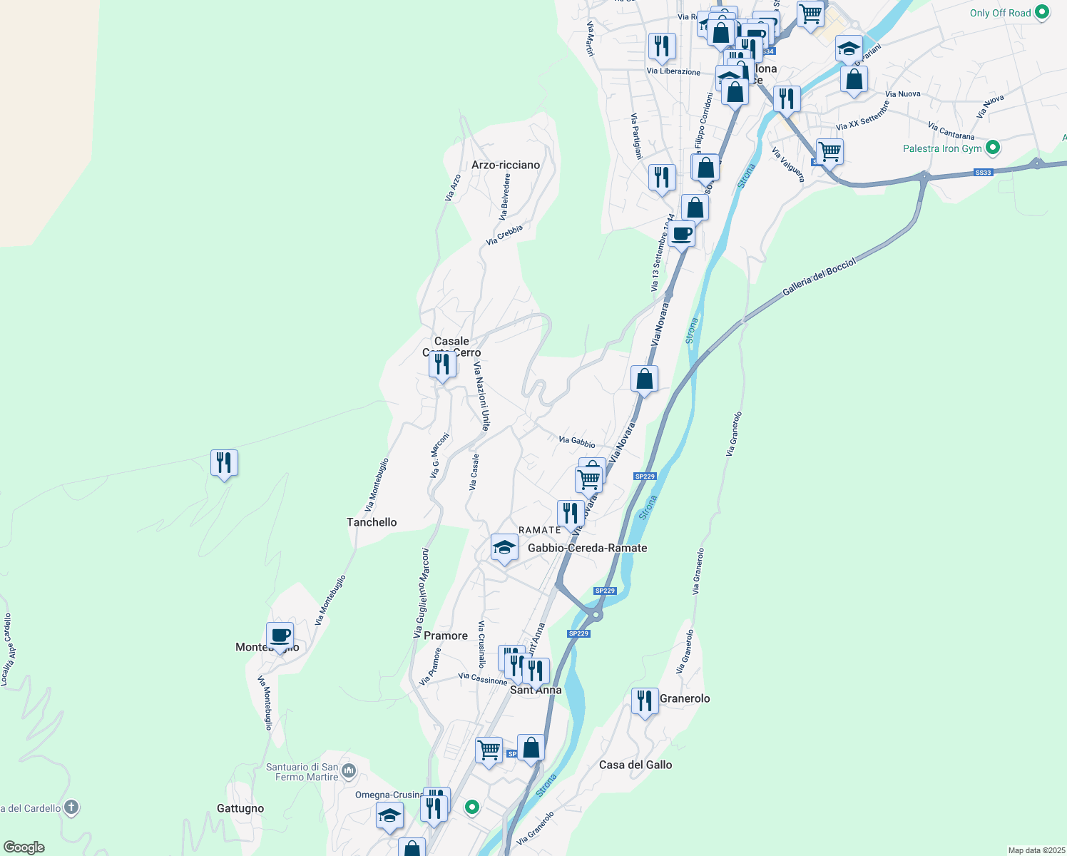 map of restaurants, bars, coffee shops, grocery stores, and more near 1 Via Cap. F. Beltrami in Gabbio-Cereda-Ramate