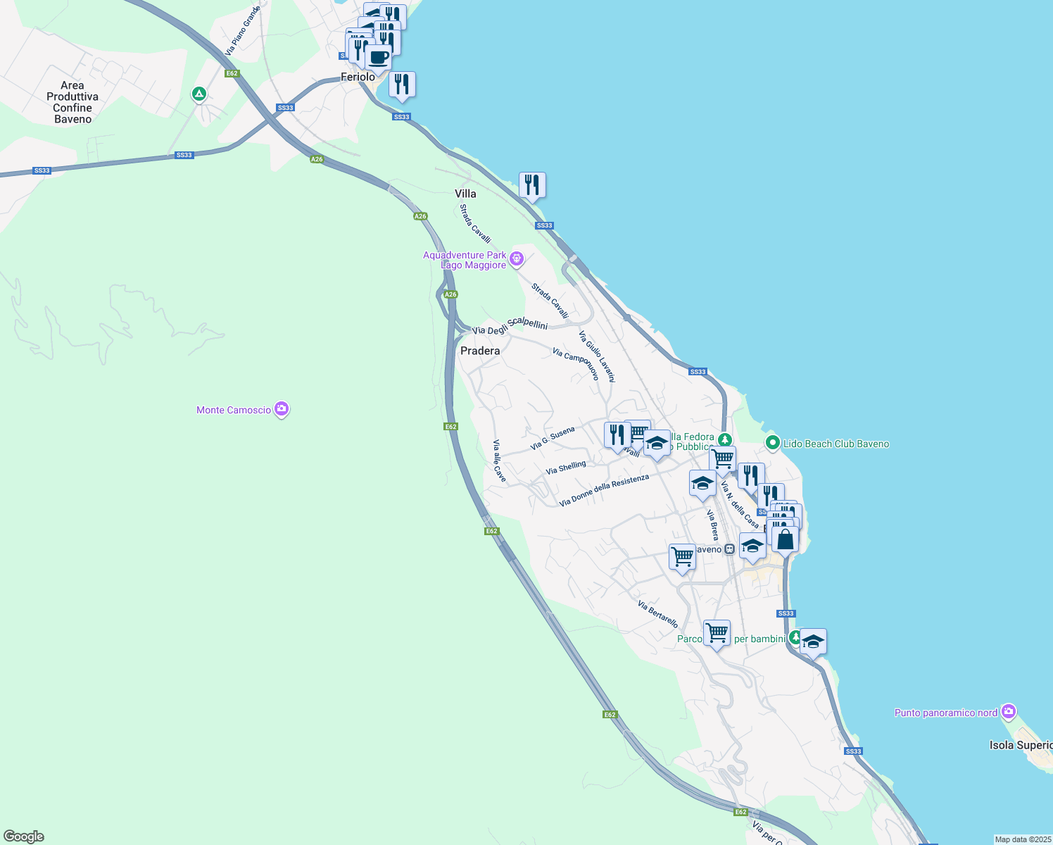 map of restaurants, bars, coffee shops, grocery stores, and more near 15 Via Case Sparse in Baveno