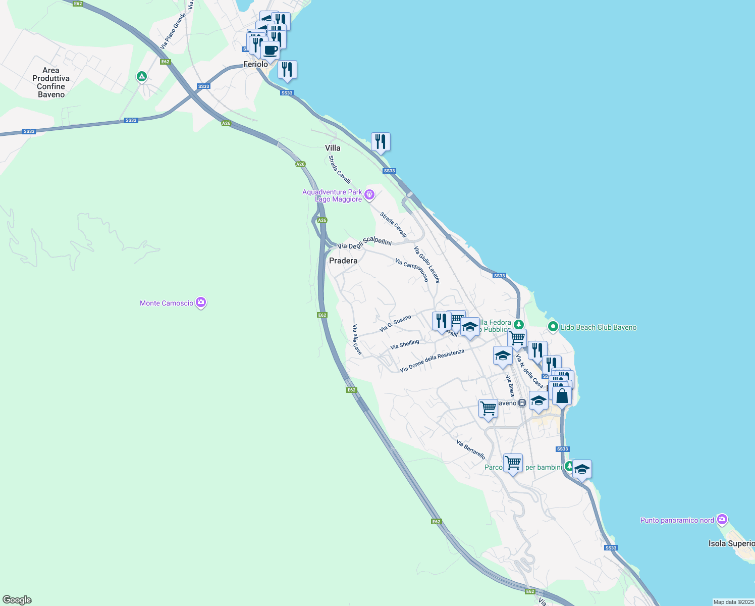 map of restaurants, bars, coffee shops, grocery stores, and more near 15 Via Case Sparse in Baveno