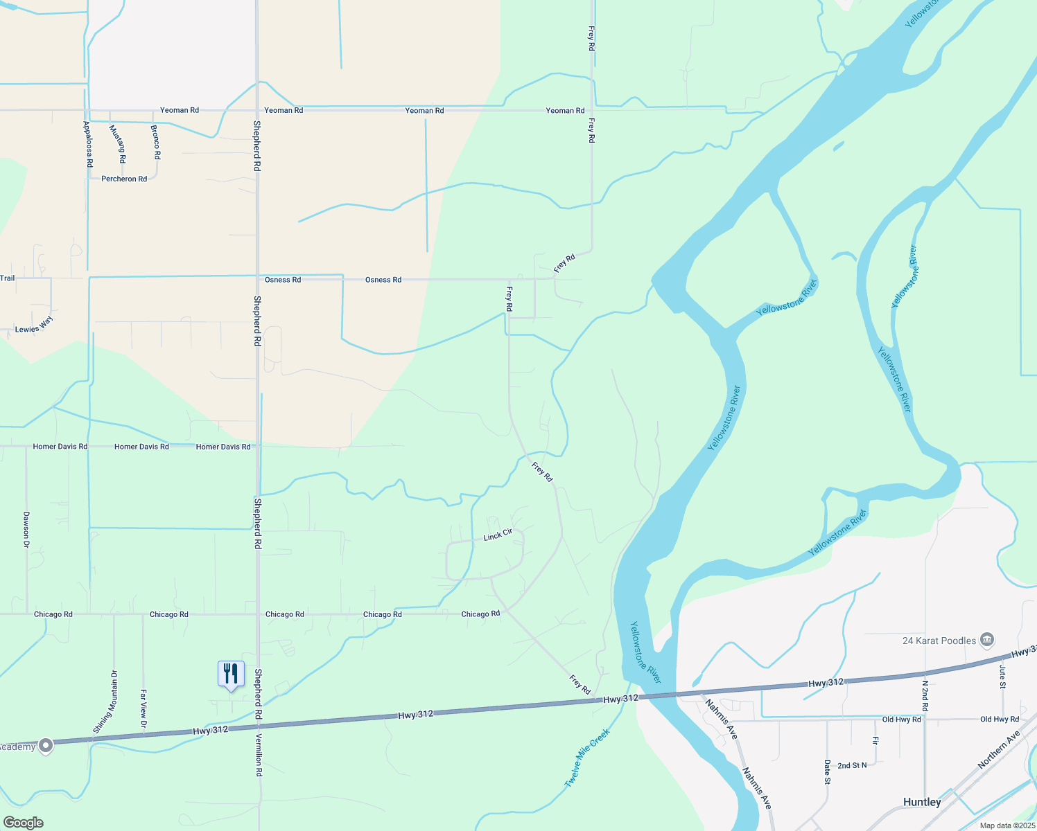 map of restaurants, bars, coffee shops, grocery stores, and more near 6531 Frey Rd in Shepherd