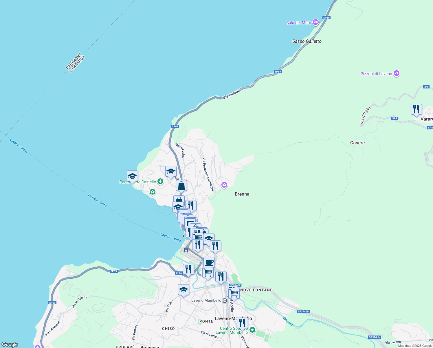 map of restaurants, bars, coffee shops, grocery stores, and more near 81 Via Professor Monteggia in Provincia di Varese