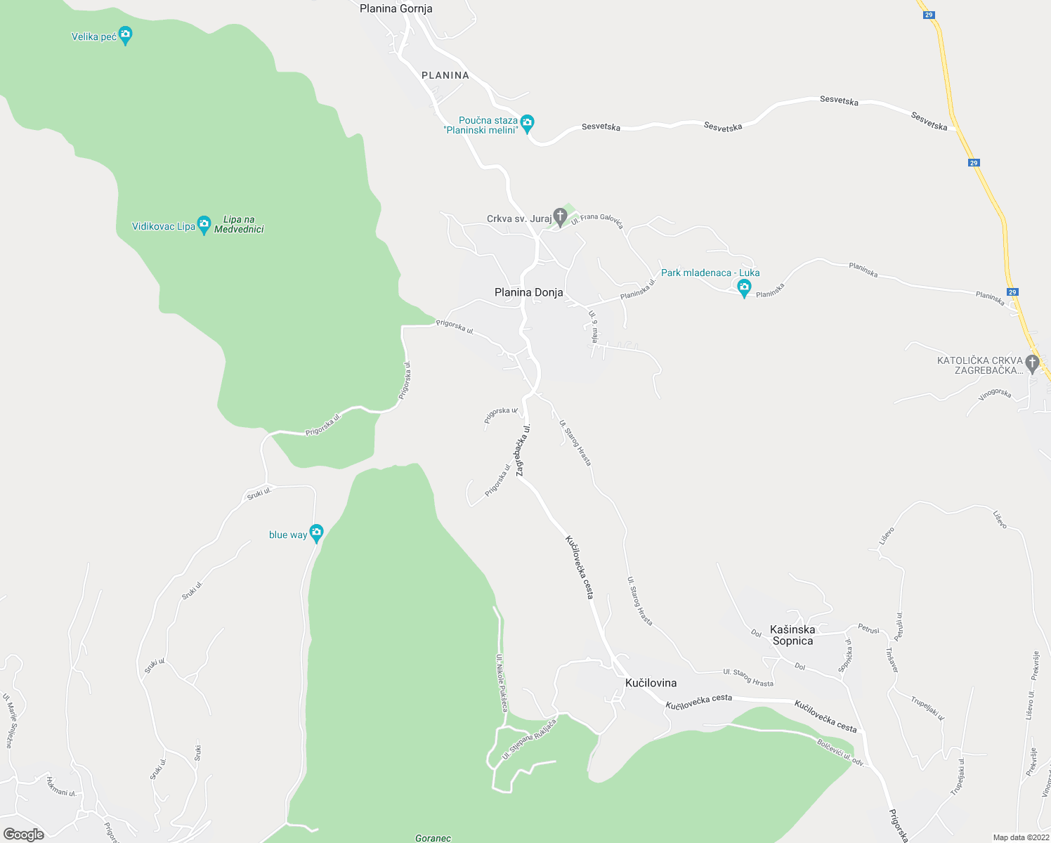 map of restaurants, bars, coffee shops, grocery stores, and more near 25 Zagrebačka in Zagreb