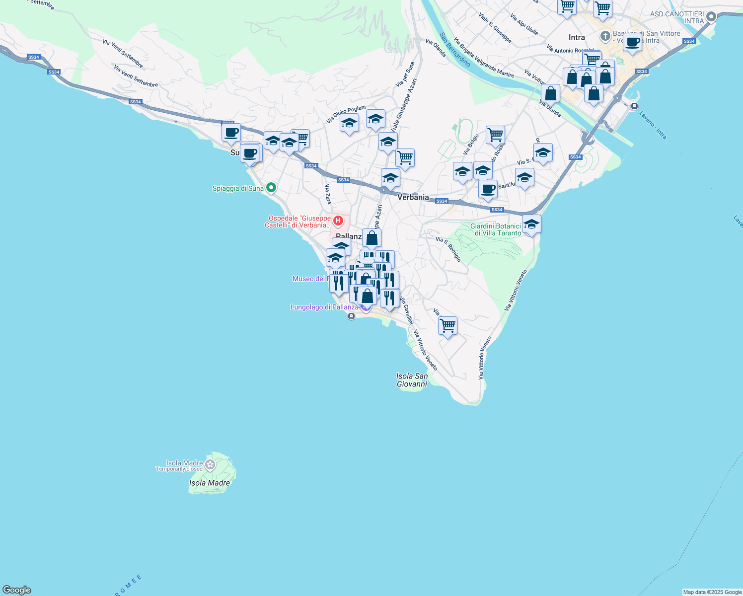 map of restaurants, bars, coffee shops, grocery stores, and more near 8 Via Giulio Albertazzi in Province of Verbano-Cusio-Ossola