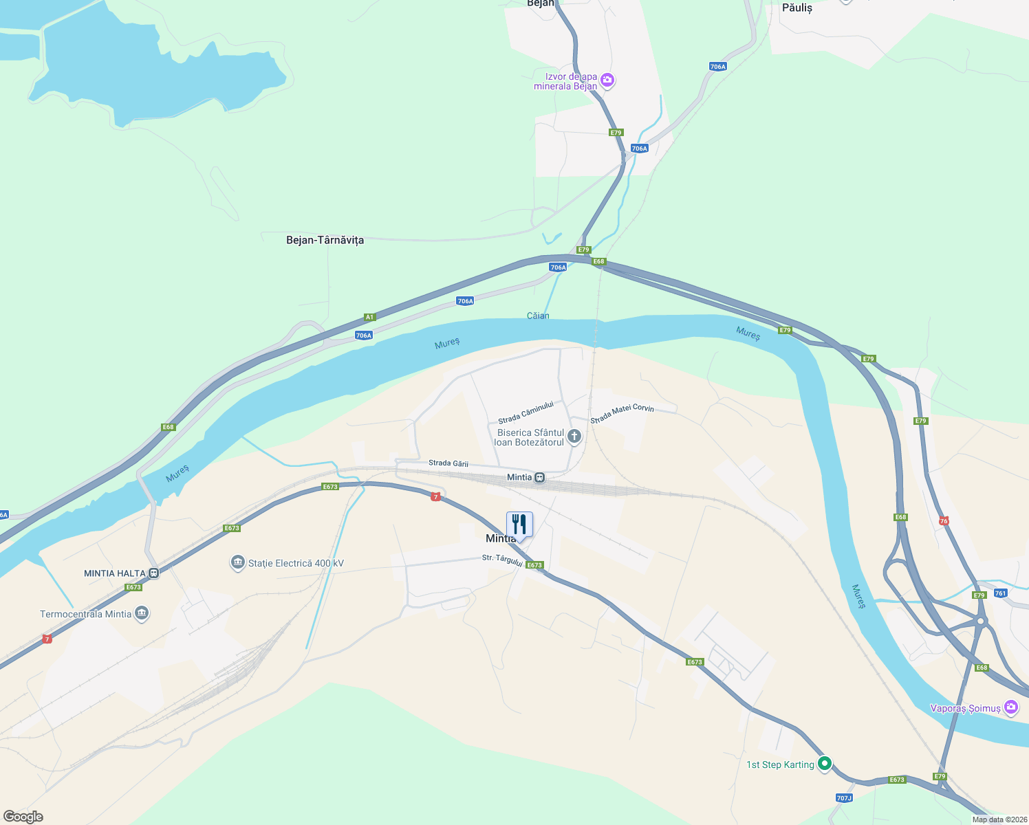 map of restaurants, bars, coffee shops, grocery stores, and more near in Mintia