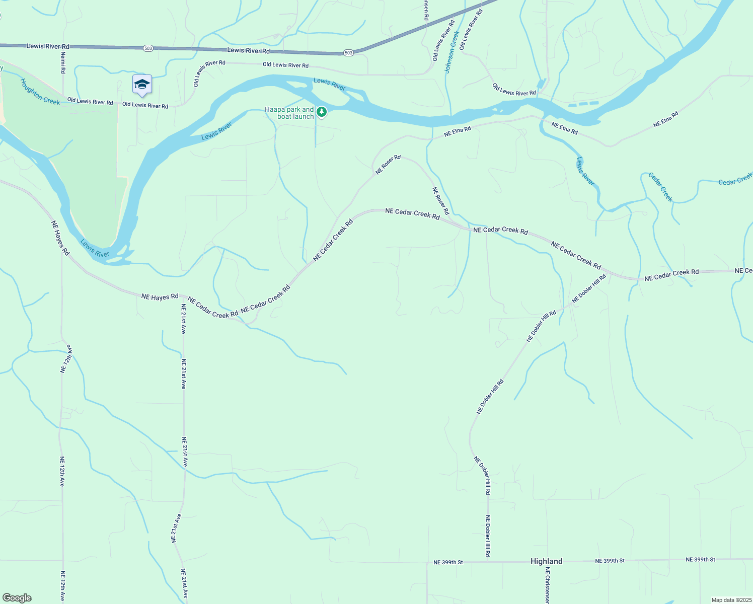 map of restaurants, bars, coffee shops, grocery stores, and more near 41910 Northeast 39th Avenue in Woodland