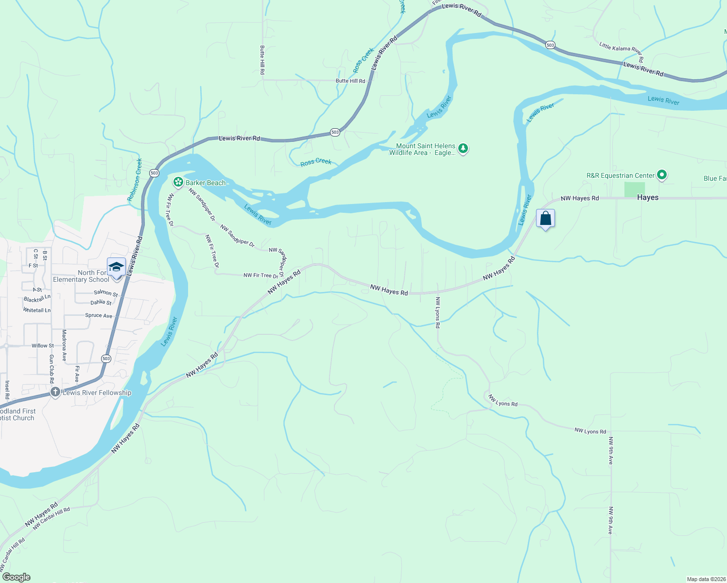 map of restaurants, bars, coffee shops, grocery stores, and more near 2919 Northwest Hayes Road in Woodland