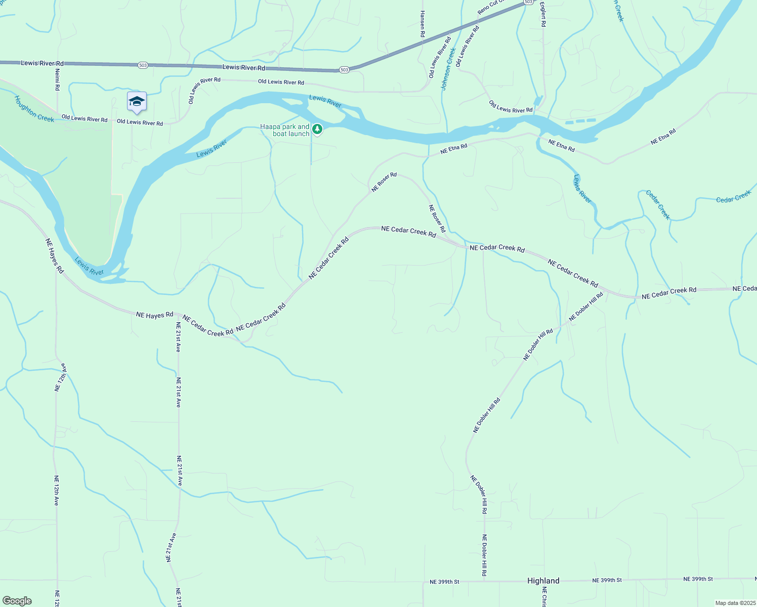 map of restaurants, bars, coffee shops, grocery stores, and more near 41910 Northeast 39th Avenue in Woodland