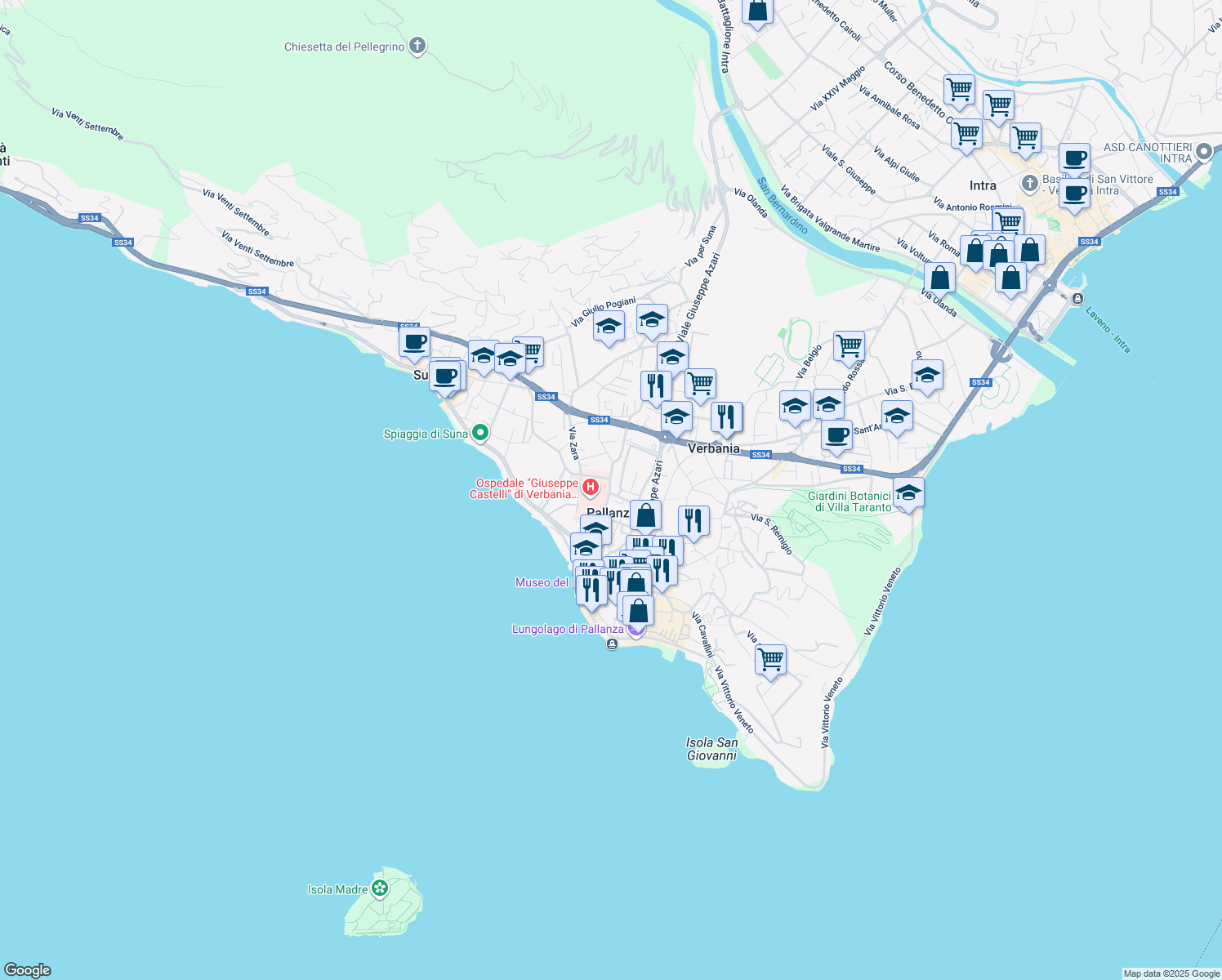map of restaurants, bars, coffee shops, grocery stores, and more near 16 Via Crocetta in Verbano-Cusio-Ossola