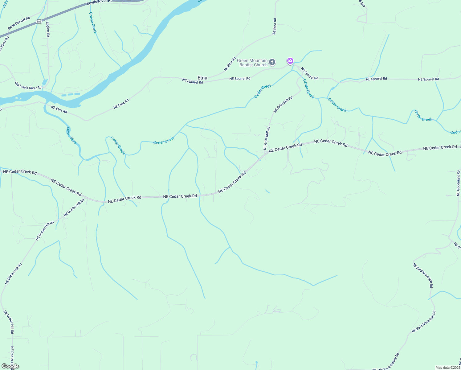 map of restaurants, bars, coffee shops, grocery stores, and more near Northeast Cedar Creek Road in Woodland
