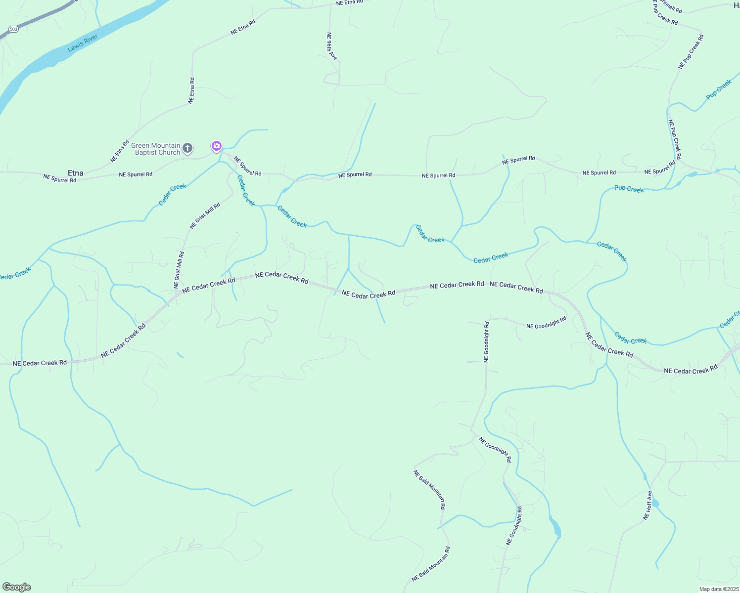 map of restaurants, bars, coffee shops, grocery stores, and more near Northeast Cedar Creek Road in Woodland