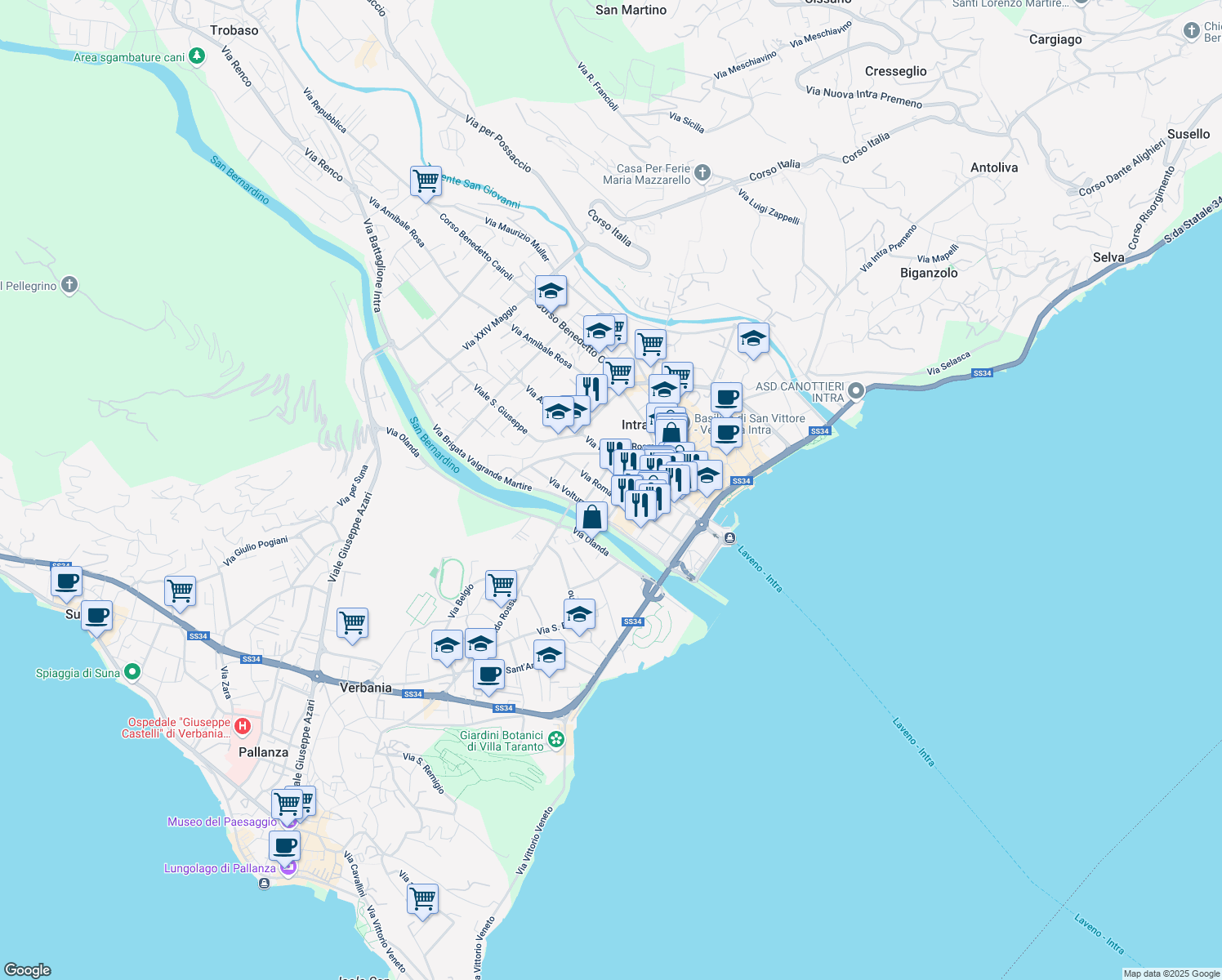 map of restaurants, bars, coffee shops, grocery stores, and more near 10 Via Marsala in Province of Verbano-Cusio-Ossola