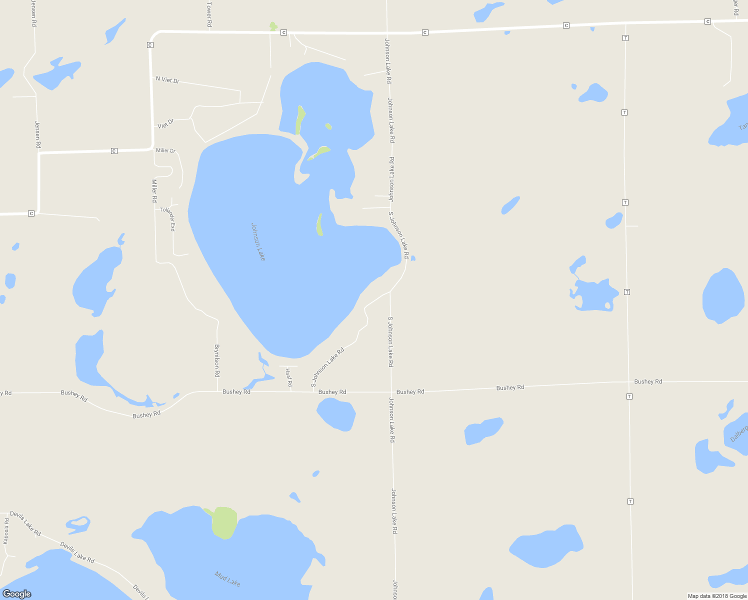 map of restaurants, bars, coffee shops, grocery stores, and more near 28191 South Johnson Lake Road in Webster