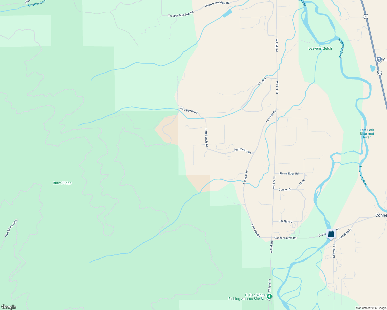 map of restaurants, bars, coffee shops, grocery stores, and more near Frogwop Lane in Ravalli County