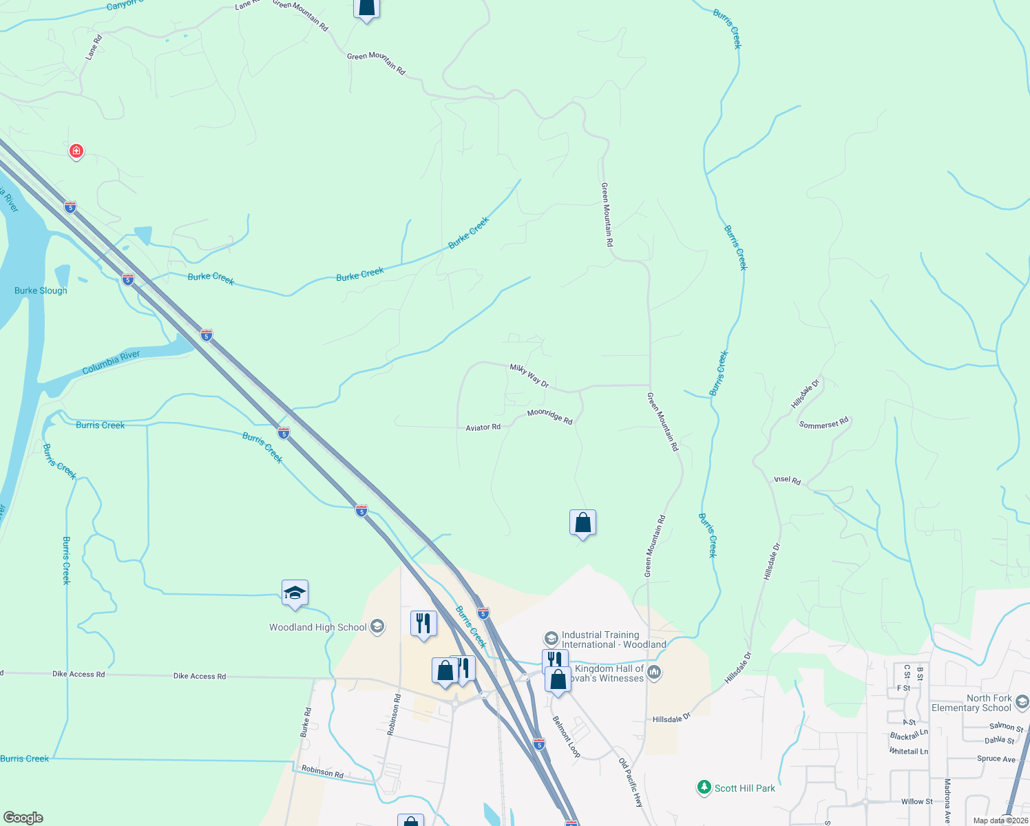 map of restaurants, bars, coffee shops, grocery stores, and more near 165 Saturn Avenue in Woodland