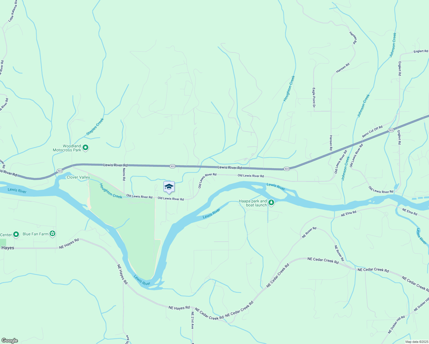 map of restaurants, bars, coffee shops, grocery stores, and more near 3662 Old Lewis River Road in Woodland