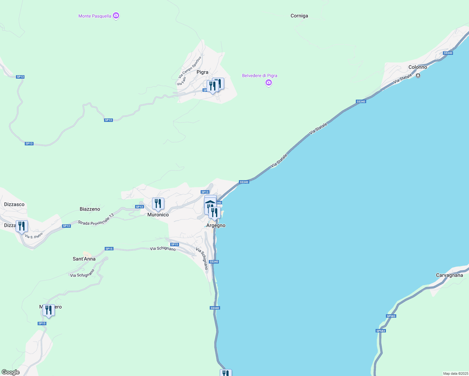 map of restaurants, bars, coffee shops, grocery stores, and more near 44 Via Spluga in Argegno