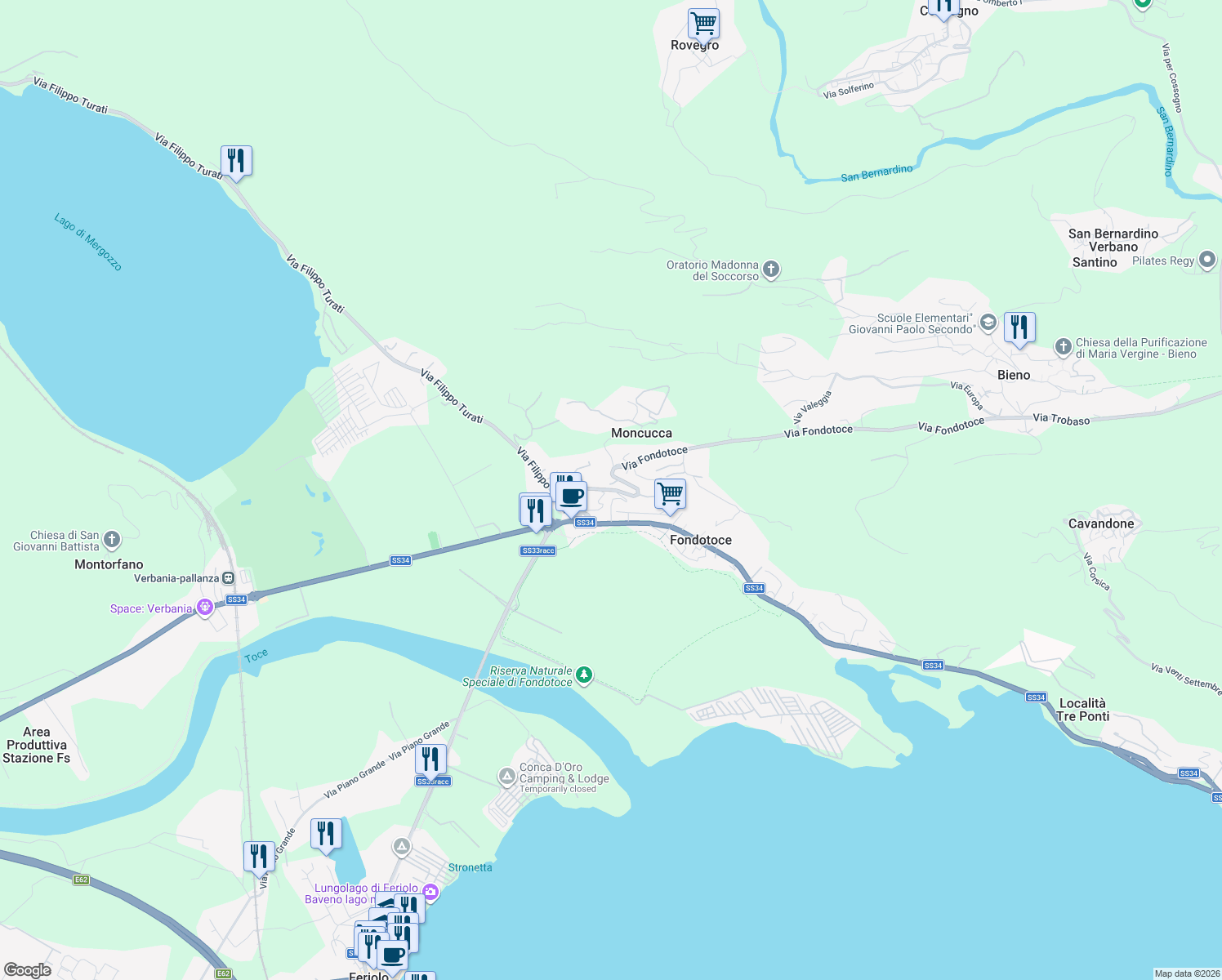 map of restaurants, bars, coffee shops, grocery stores, and more near 42 Martiri in Fondotoce