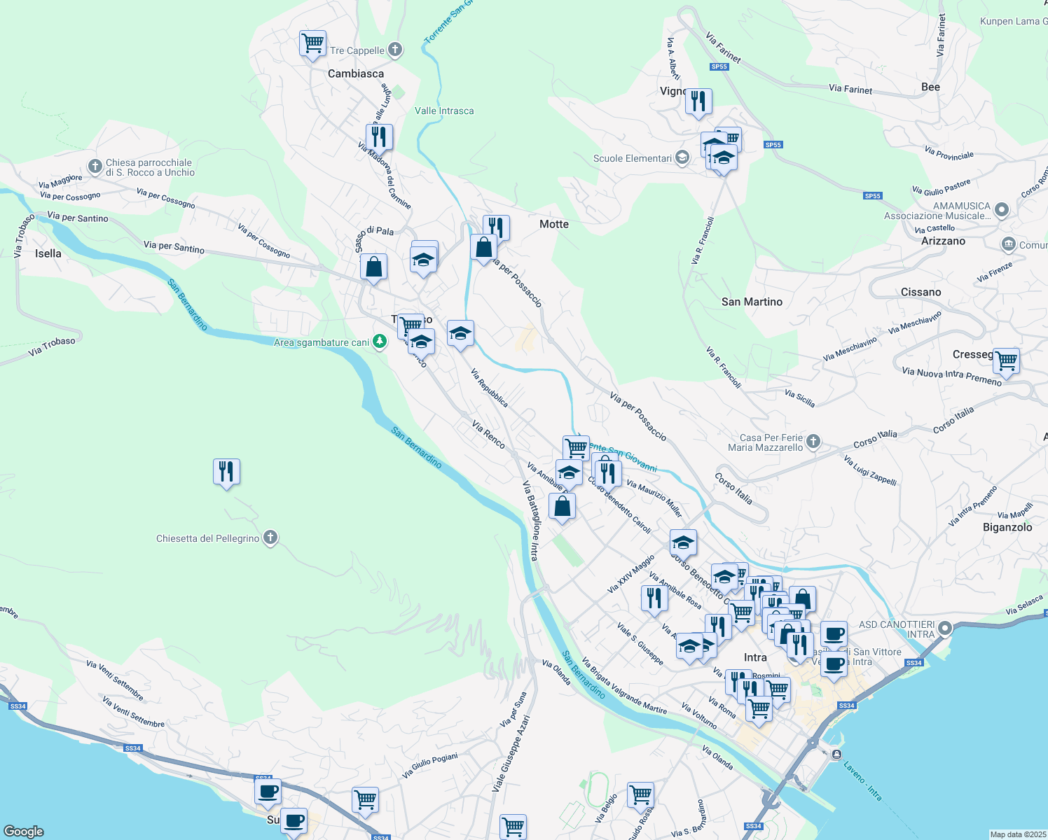 map of restaurants, bars, coffee shops, grocery stores, and more near in Provincia del Verbano-Cusio-Ossola