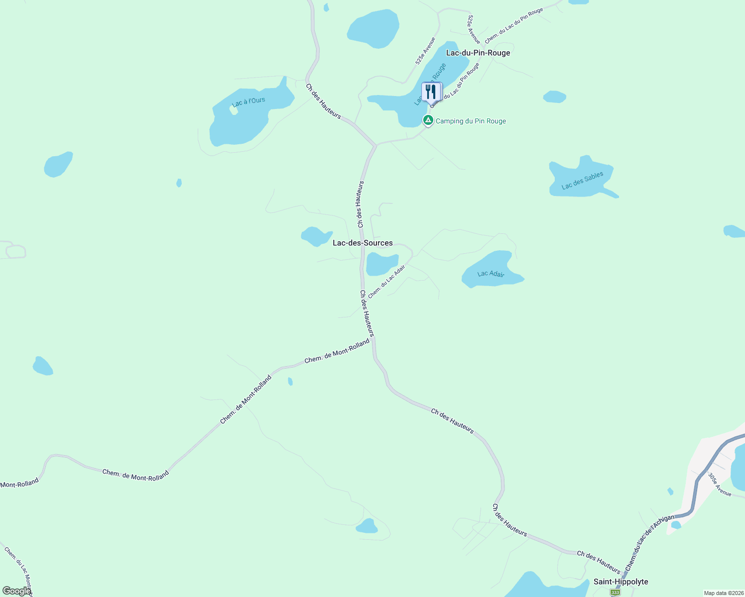 map of restaurants, bars, coffee shops, grocery stores, and more near 5 Chemin du Lac Adair in Saint-Hippolyte