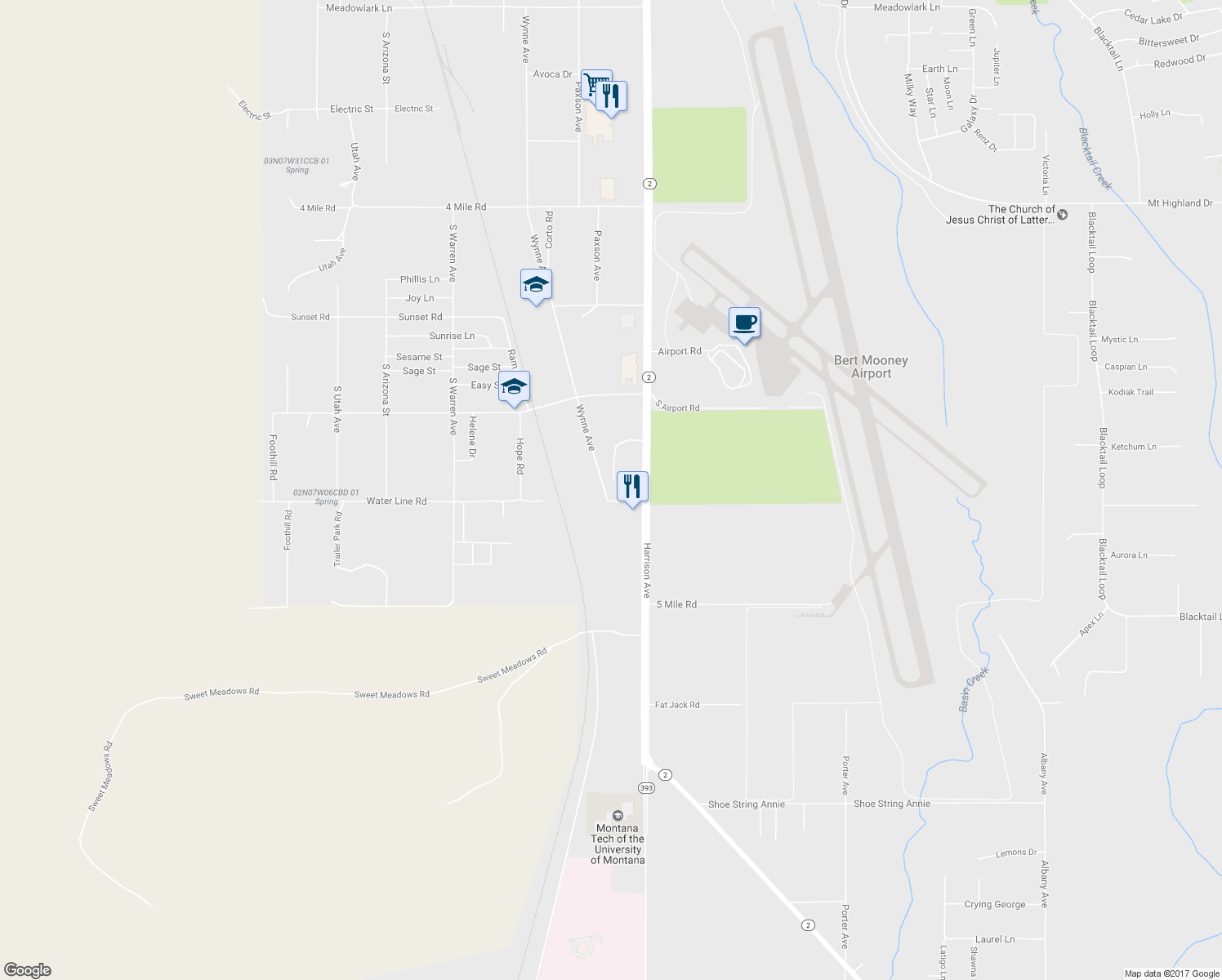 map of restaurants, bars, coffee shops, grocery stores, and more near 5050 Wynne Avenue in Butte