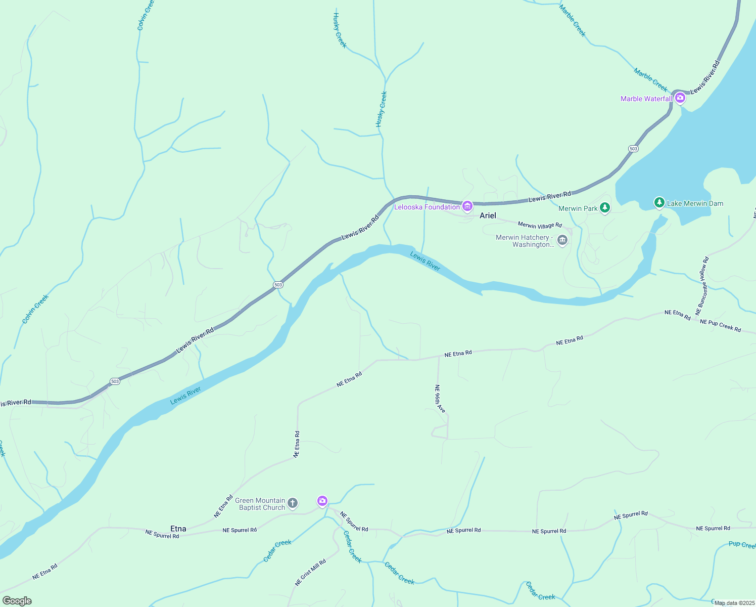 map of restaurants, bars, coffee shops, grocery stores, and more near 9317 Northeast Etna Road in Woodland