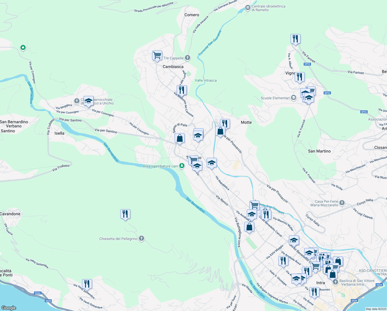 map of restaurants, bars, coffee shops, grocery stores, and more near 15 Via Buon Tempo in Pallanza