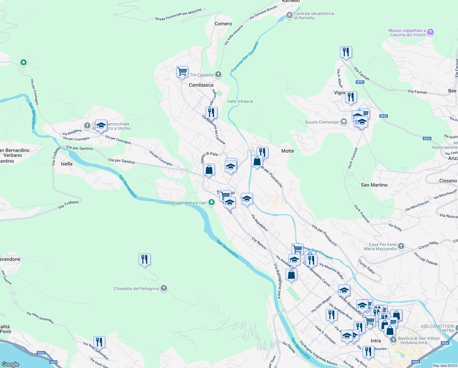 map of restaurants, bars, coffee shops, grocery stores, and more near 15-21 Via Buon Tempo in Pallanza