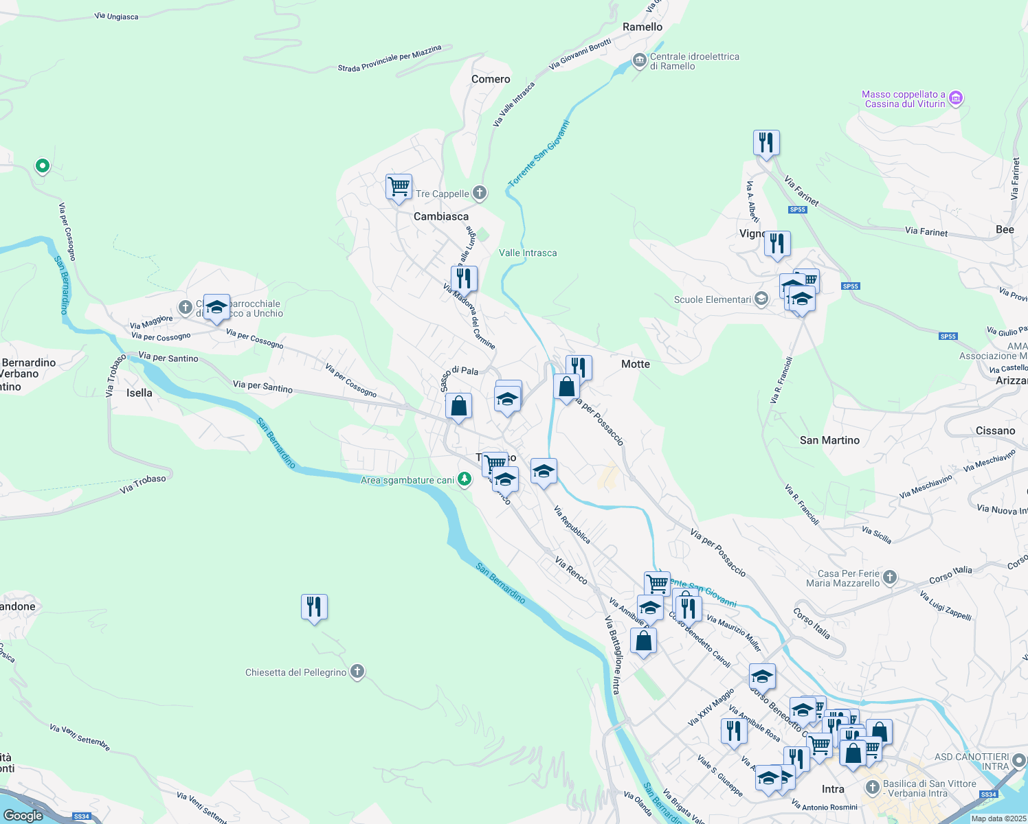 map of restaurants, bars, coffee shops, grocery stores, and more near 2 Via Paola Imbrigo Scivini in Pallanza