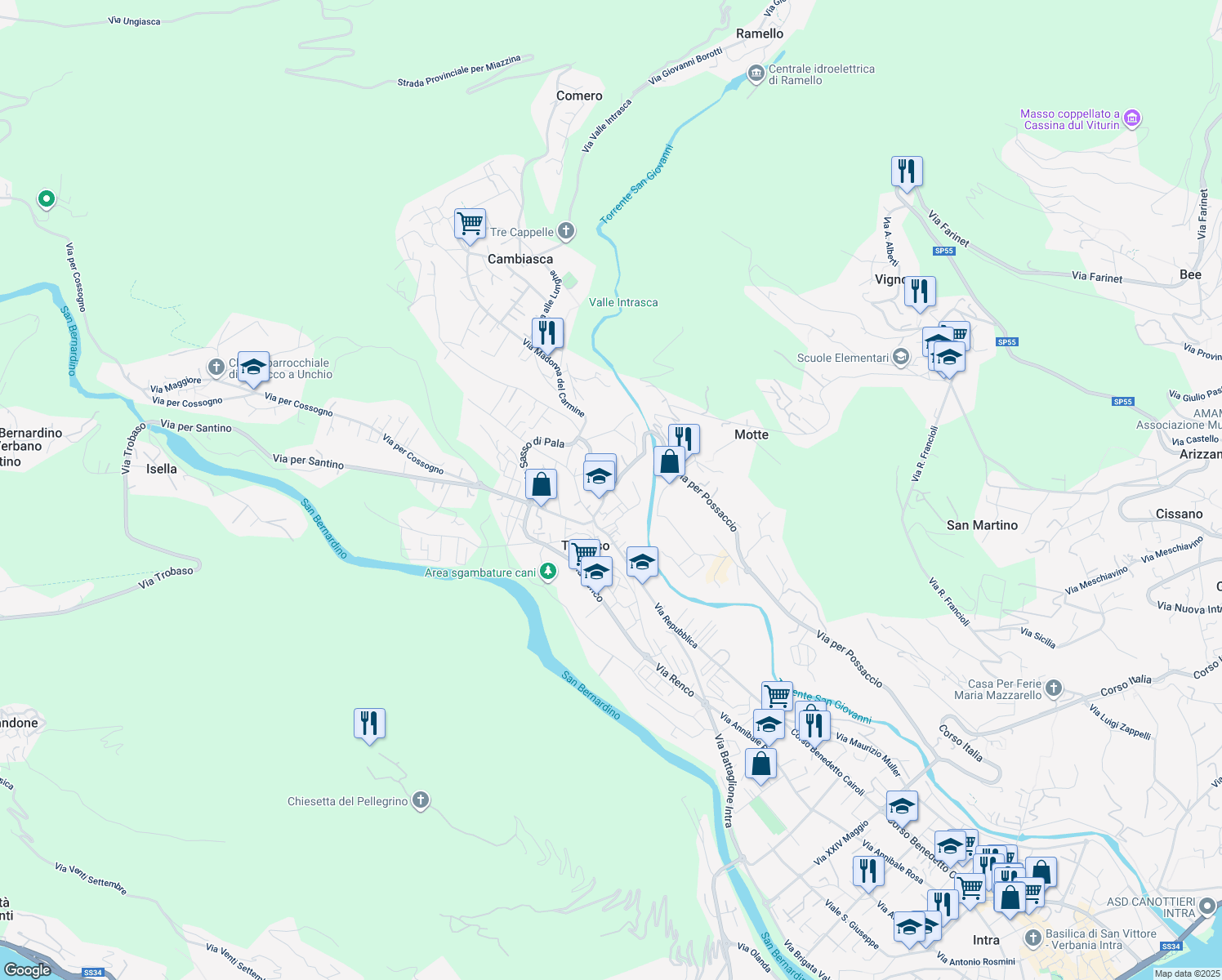 map of restaurants, bars, coffee shops, grocery stores, and more near 2 Via Paola Imbrigo Scivini in Pallanza