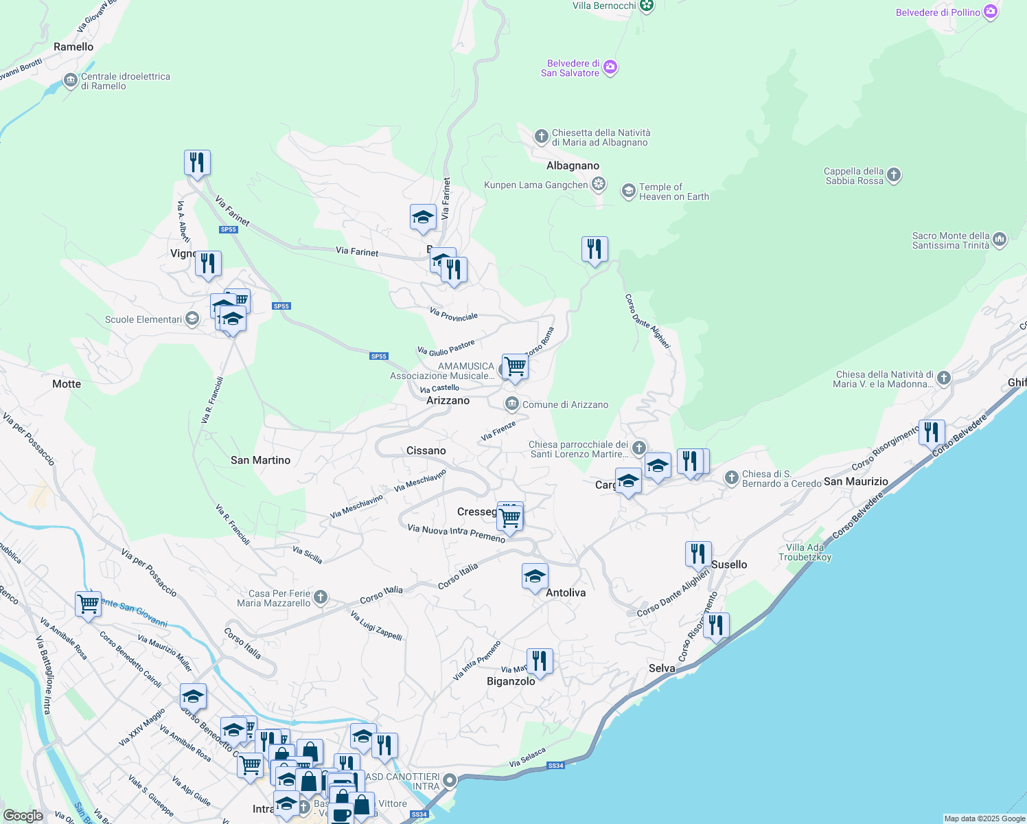 map of restaurants, bars, coffee shops, grocery stores, and more near 42 Via D. Giacobbe in Arizzano