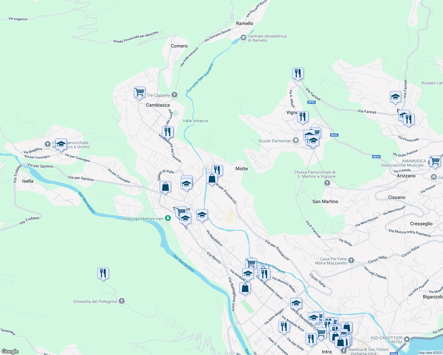 map of restaurants, bars, coffee shops, grocery stores, and more near 10 Via San Gaudenzio in Pallanza
