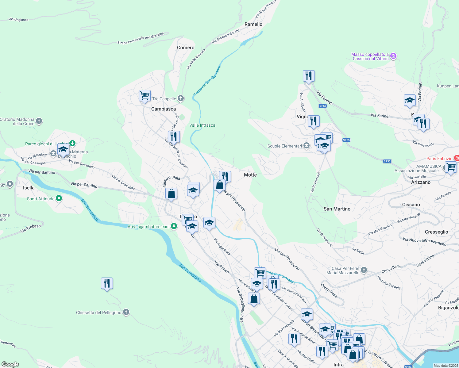 map of restaurants, bars, coffee shops, grocery stores, and more near 10 Via San Gaudenzio in Pallanza
