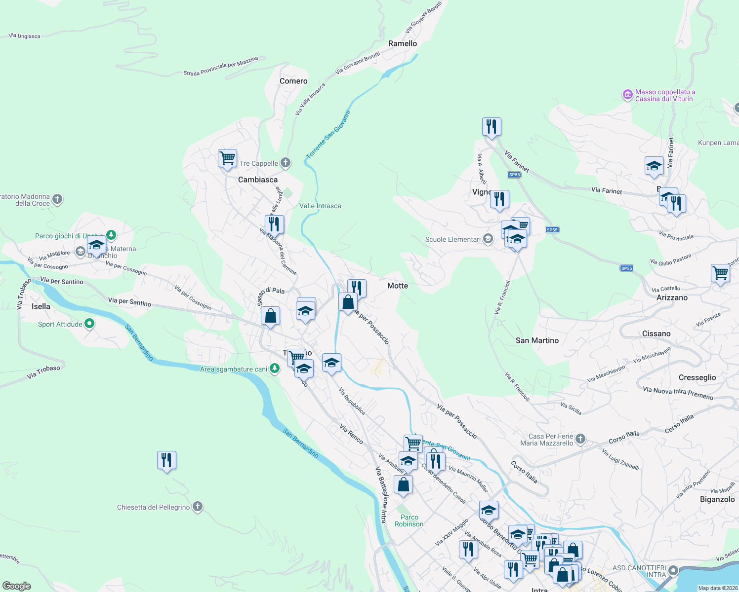 map of restaurants, bars, coffee shops, grocery stores, and more near 10 Via San Gaudenzio in Pallanza