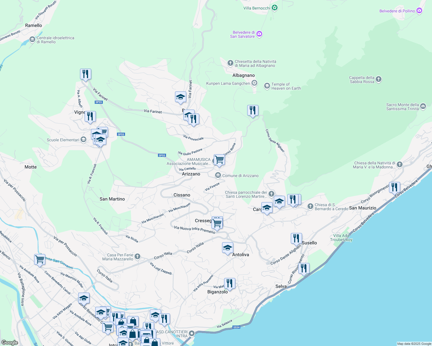 map of restaurants, bars, coffee shops, grocery stores, and more near 42 Via D. Giacobbe in Arizzano