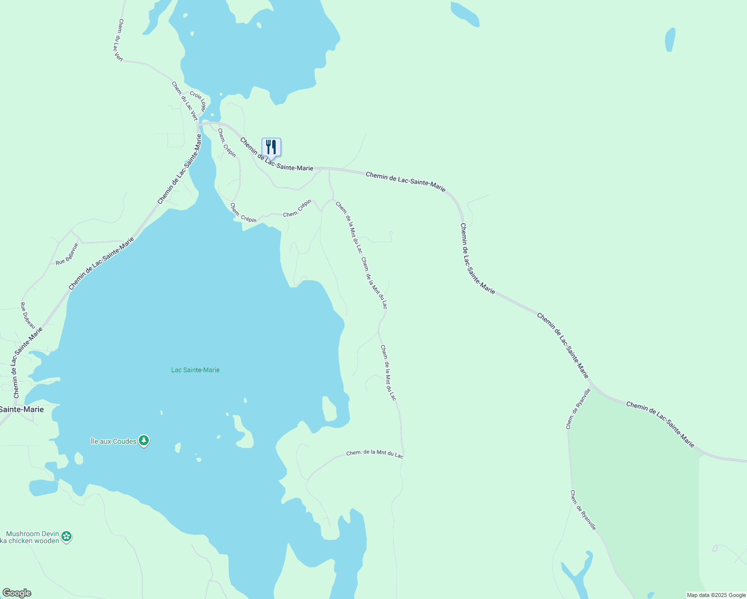 map of restaurants, bars, coffee shops, grocery stores, and more near 54 Chemin de la Montée du Lac in Lac-Sainte-Marie