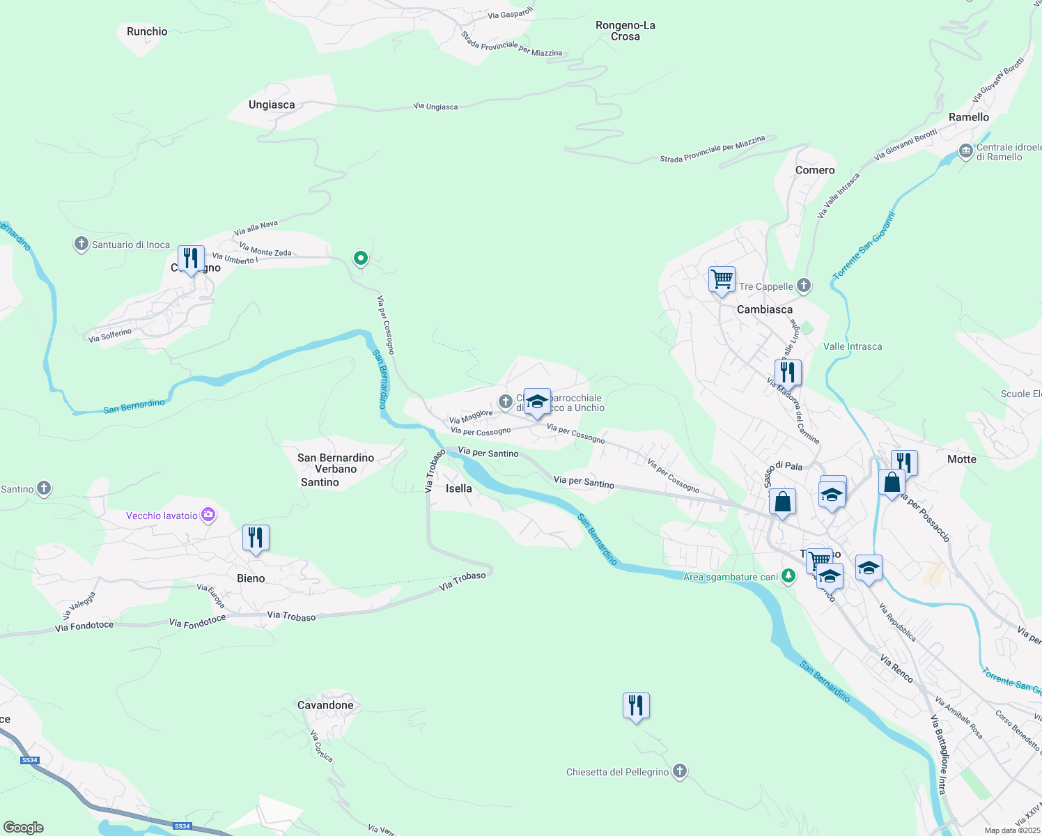 map of restaurants, bars, coffee shops, grocery stores, and more near Strada Vicinale per Trobaso in Verbano-Cusio-Ossola