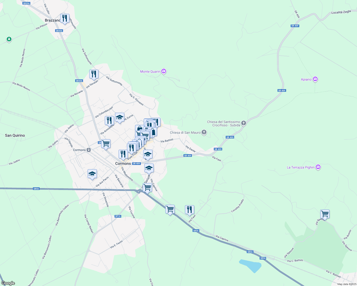 map of restaurants, bars, coffee shops, grocery stores, and more near in Province of Gorizia
