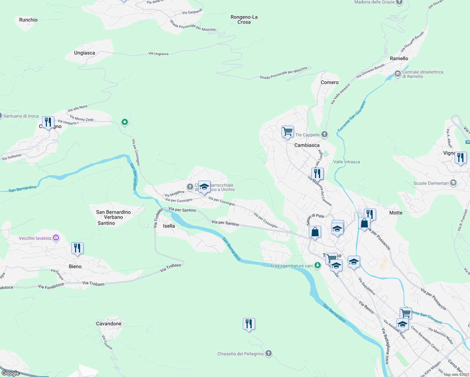 map of restaurants, bars, coffee shops, grocery stores, and more near Strada Vicinale per Trobaso in Provincia del Verbano-Cusio-Ossola