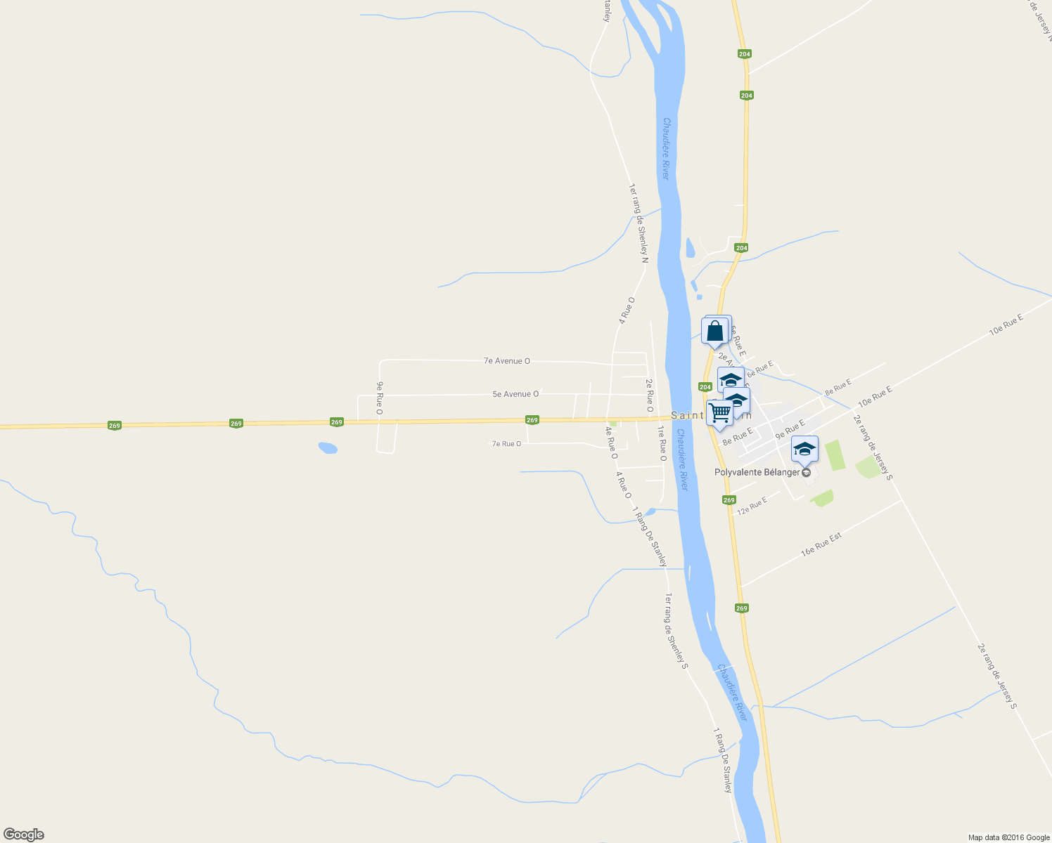 map of restaurants, bars, coffee shops, grocery stores, and more near 18 8e Rue Ouest in Saint-Martin
