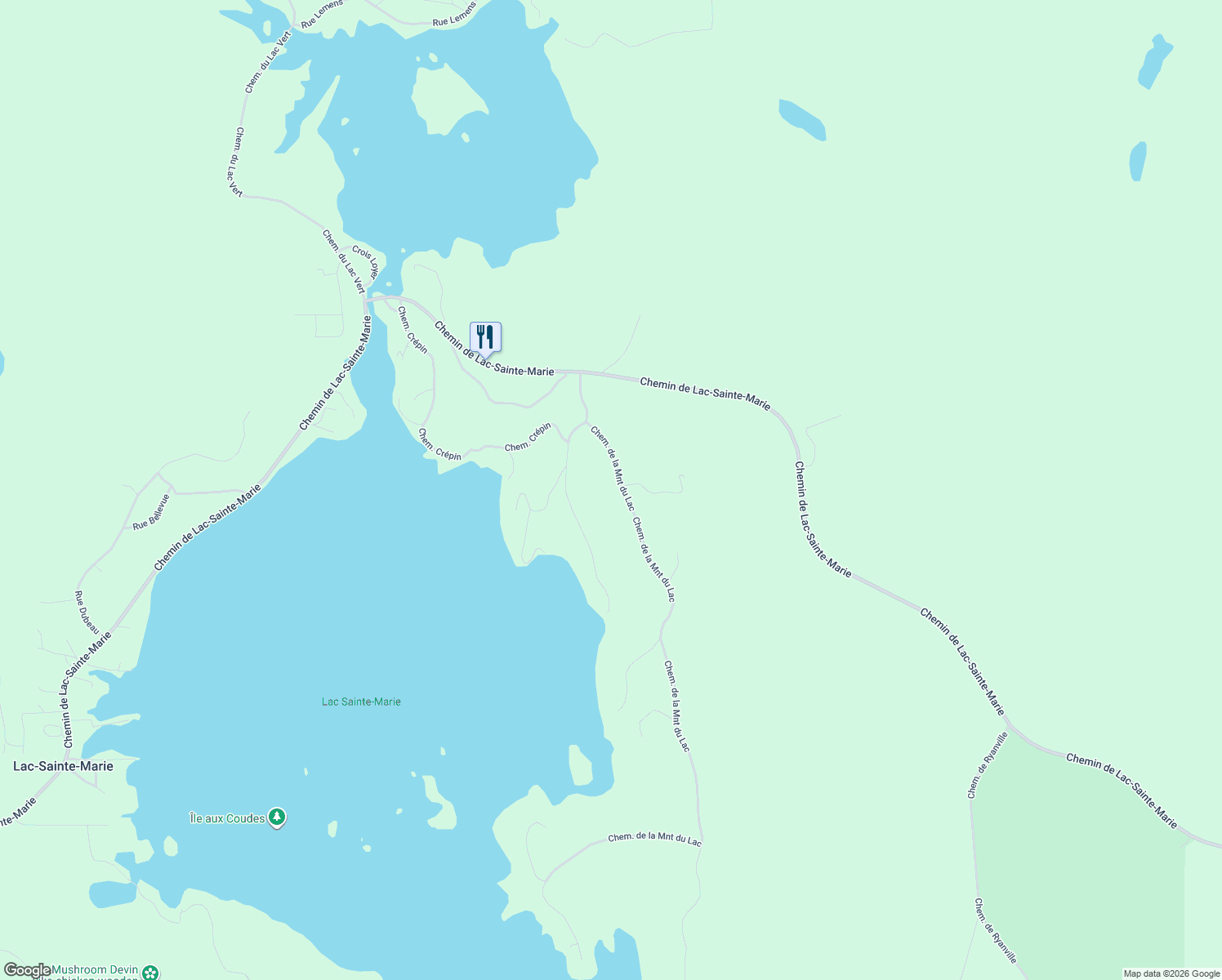 map of restaurants, bars, coffee shops, grocery stores, and more near 22 Chemin de la Montée du Lac in Lac-Sainte-Marie