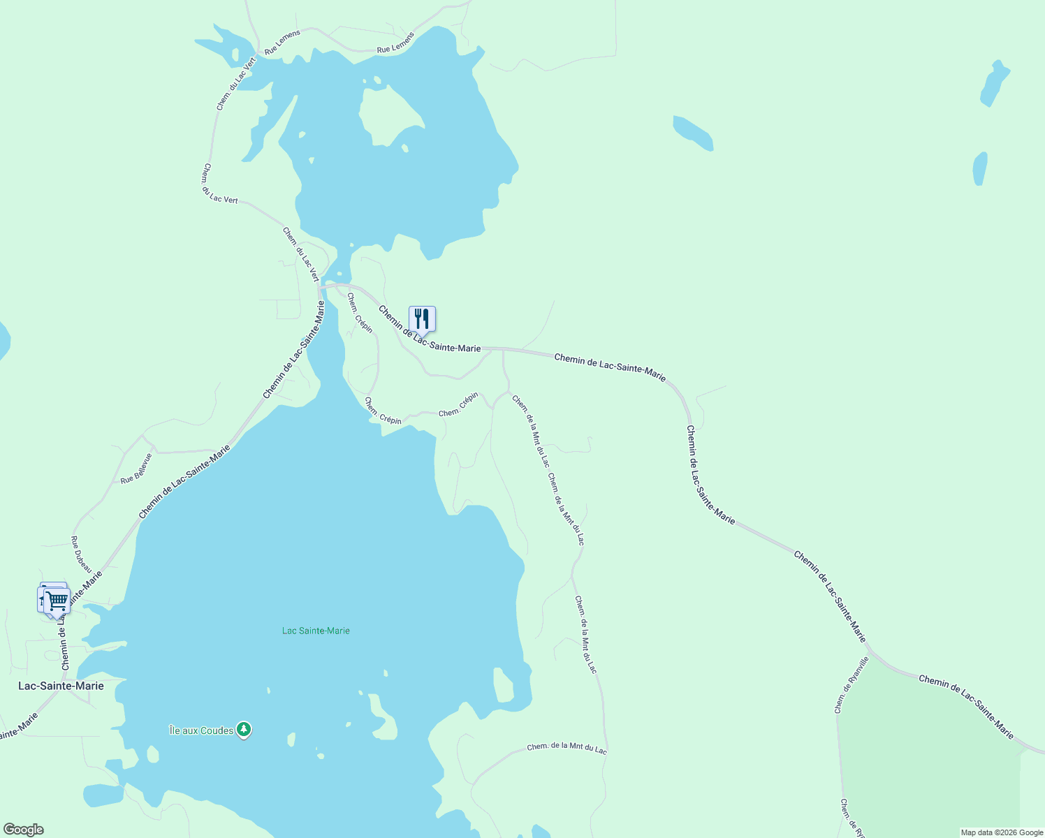 map of restaurants, bars, coffee shops, grocery stores, and more near 427 Chemin de Lac Sainte-Marie in Lac-Sainte-Marie