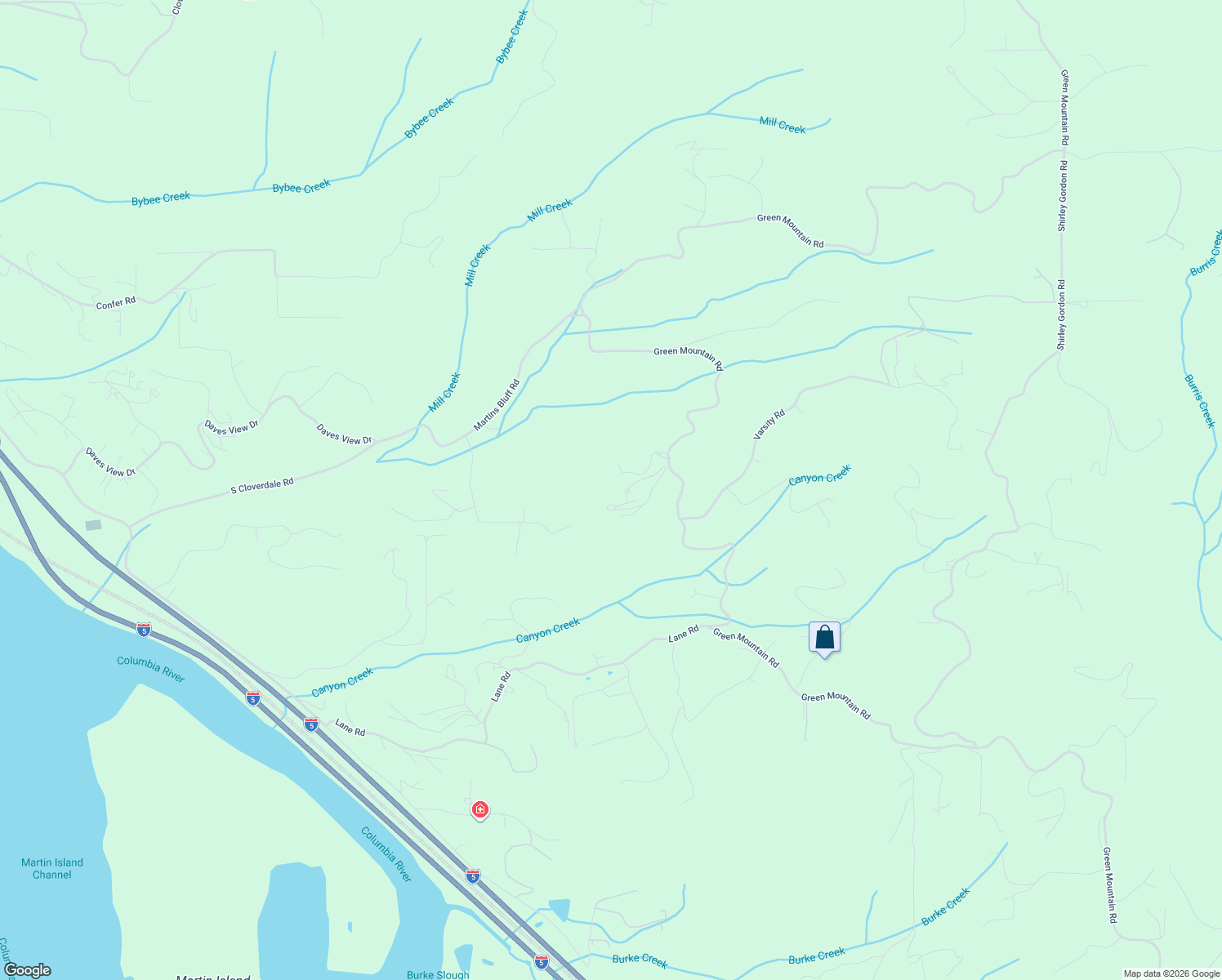 map of restaurants, bars, coffee shops, grocery stores, and more near 4961 Green Mountain Rd in Kalama