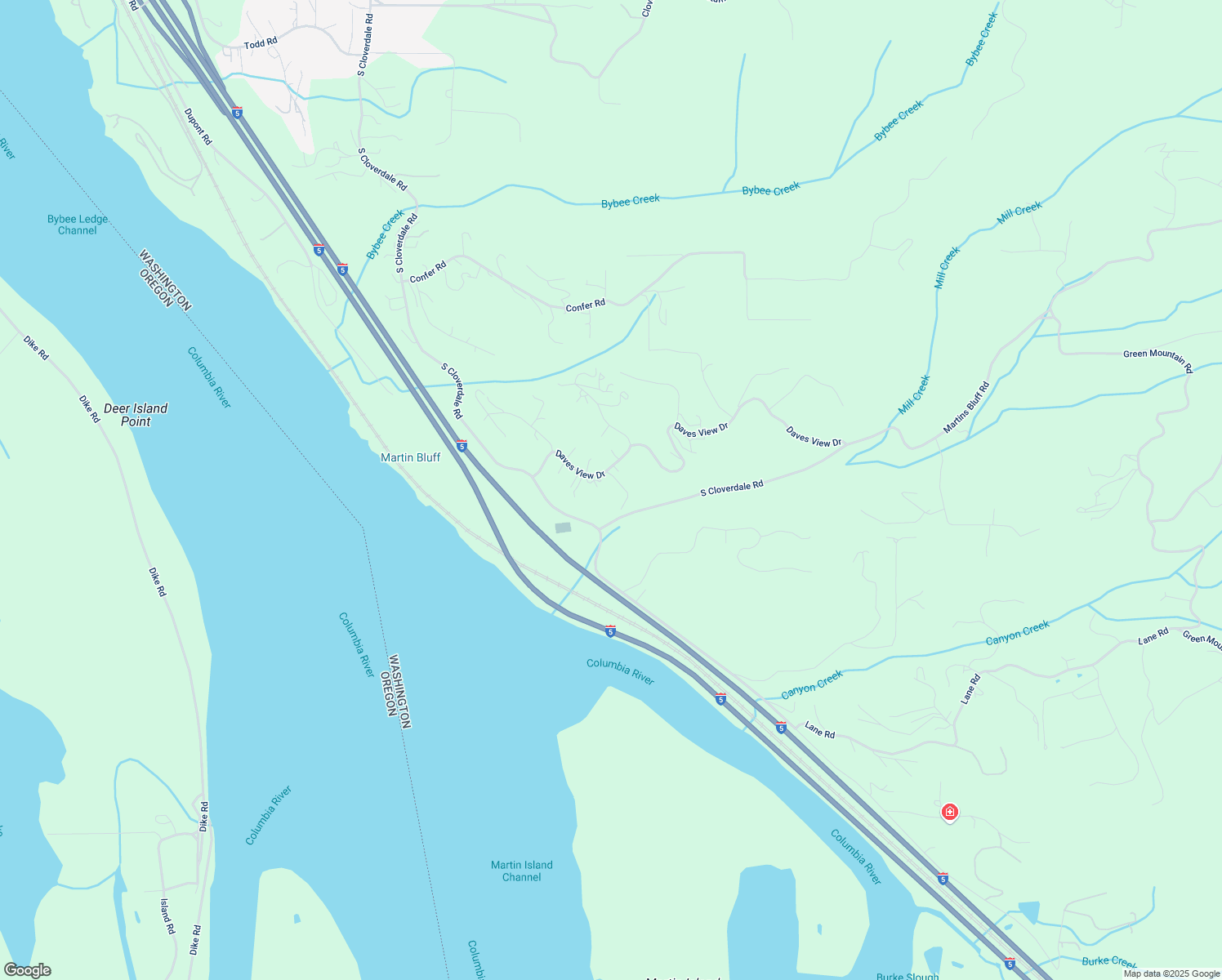 map of restaurants, bars, coffee shops, grocery stores, and more near 182 Daves View Drive in Kalama