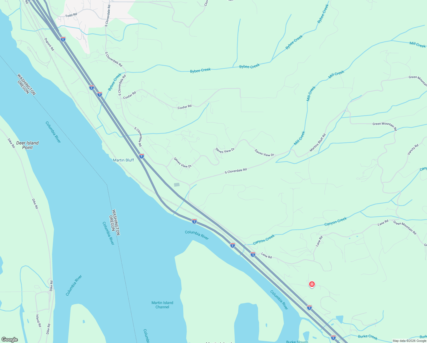 map of restaurants, bars, coffee shops, grocery stores, and more near 300 Daves View Drive in Kalama