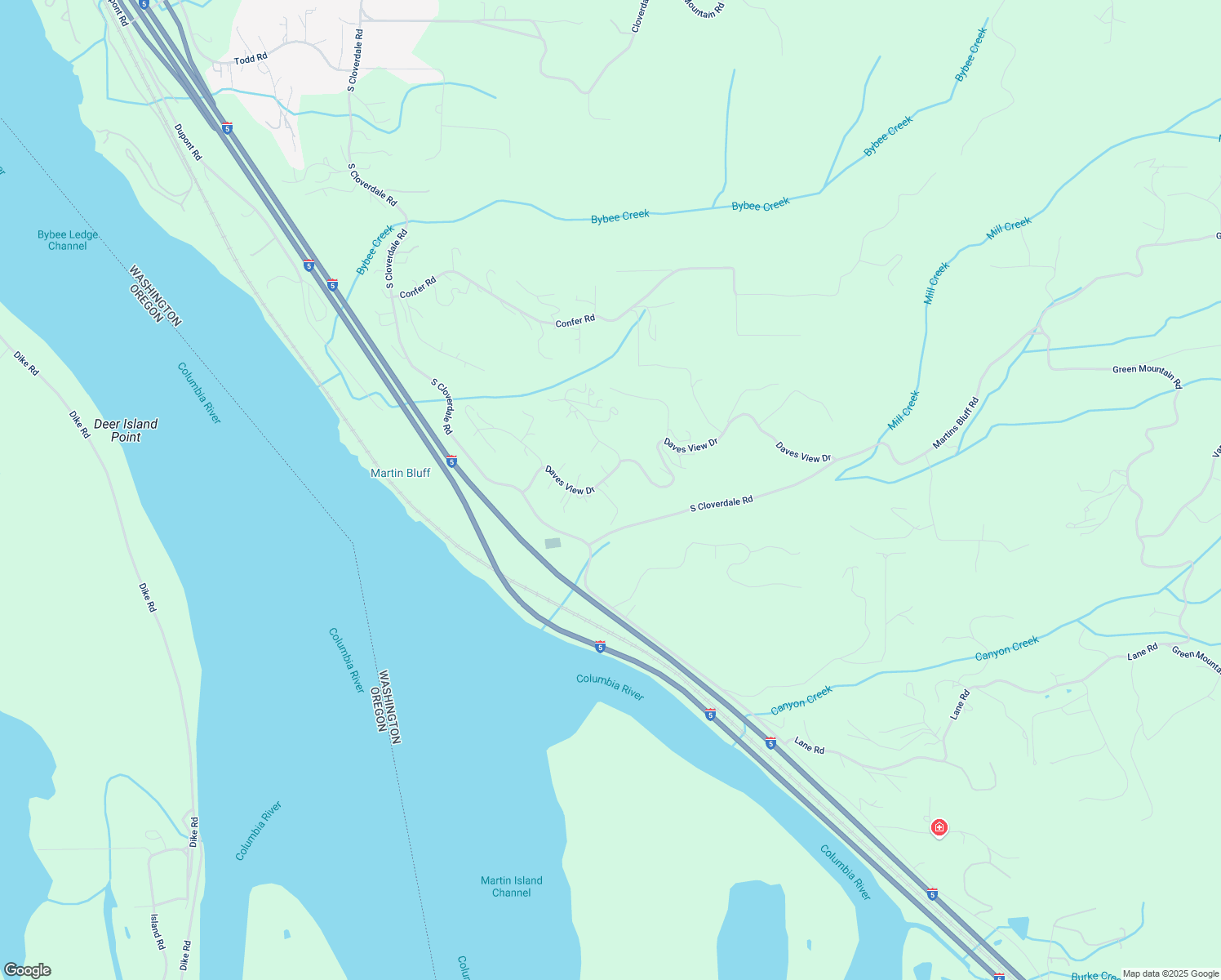 map of restaurants, bars, coffee shops, grocery stores, and more near 182 Daves View Drive in Kalama