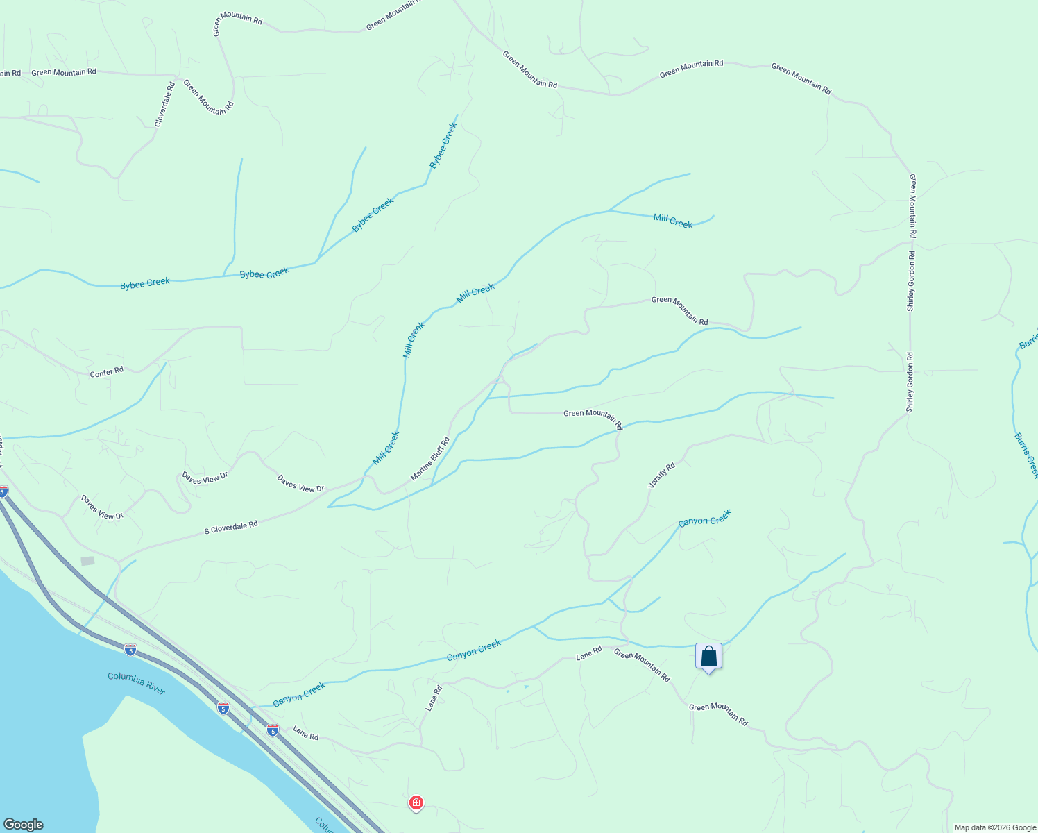map of restaurants, bars, coffee shops, grocery stores, and more near 4500-4562 Green Mountain Rd in Kalama