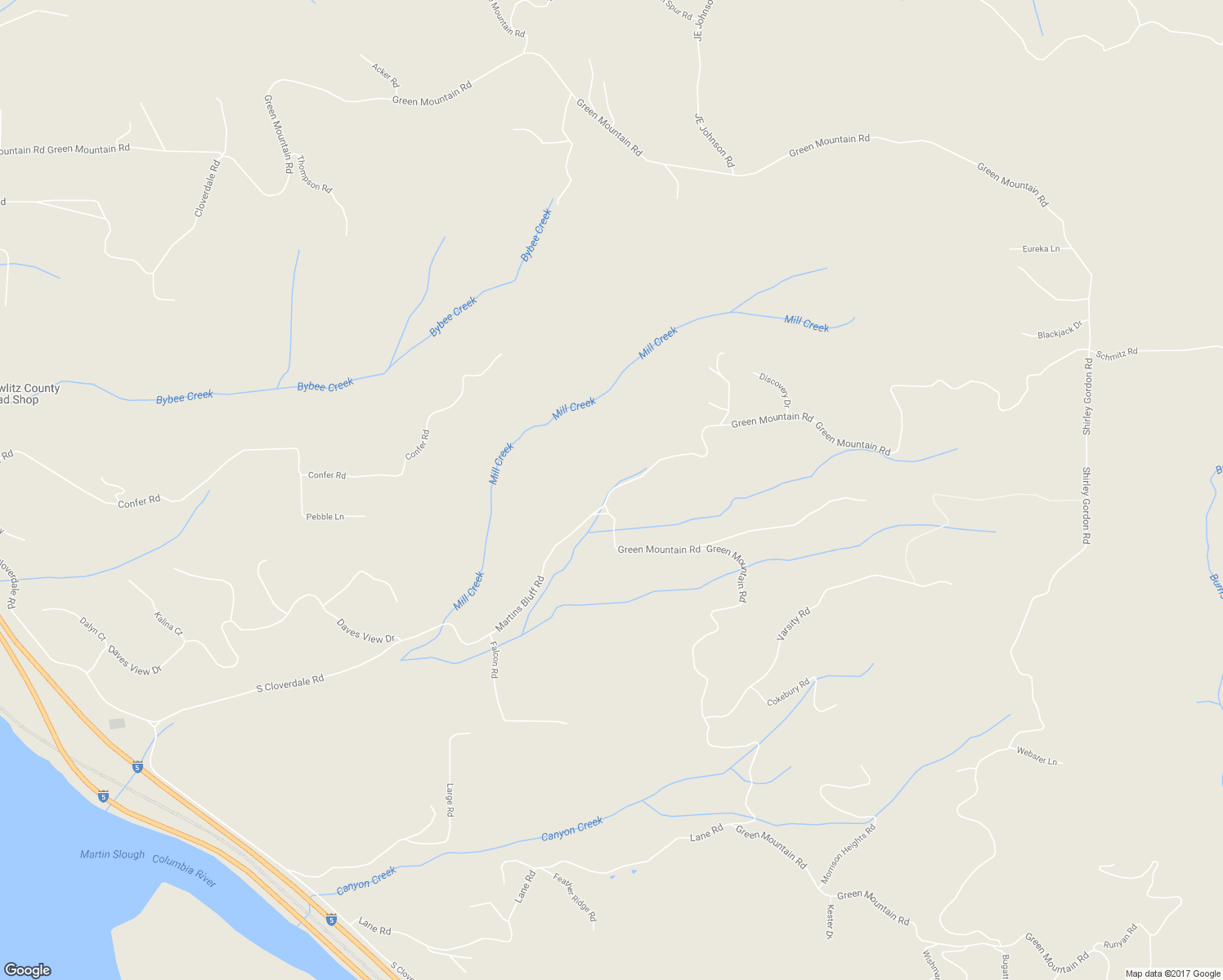 map of restaurants, bars, coffee shops, grocery stores, and more near Green Mountain Road in Kalama