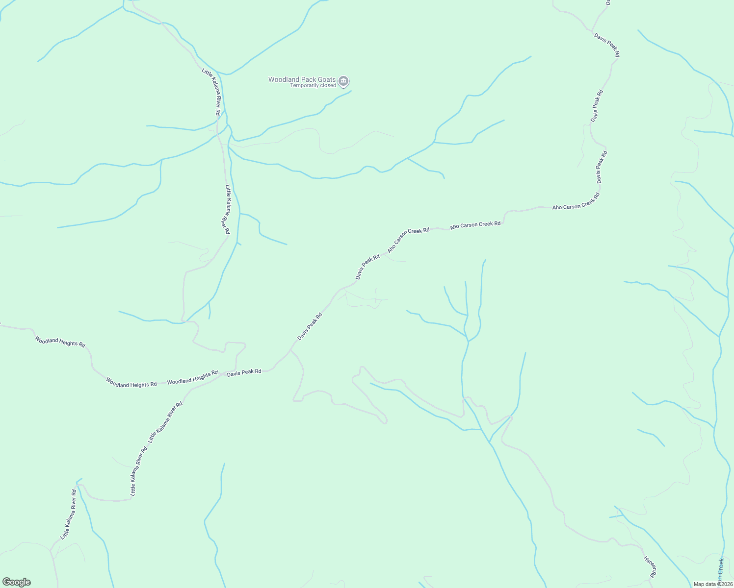 map of restaurants, bars, coffee shops, grocery stores, and more near 770 Aho Carson Creek Road in Woodland