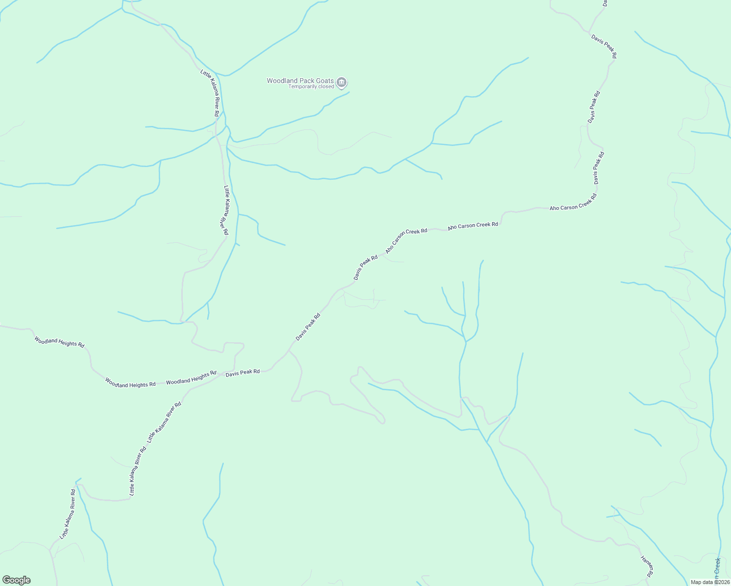 map of restaurants, bars, coffee shops, grocery stores, and more near 770 Aho Carson Creek Road in Woodland